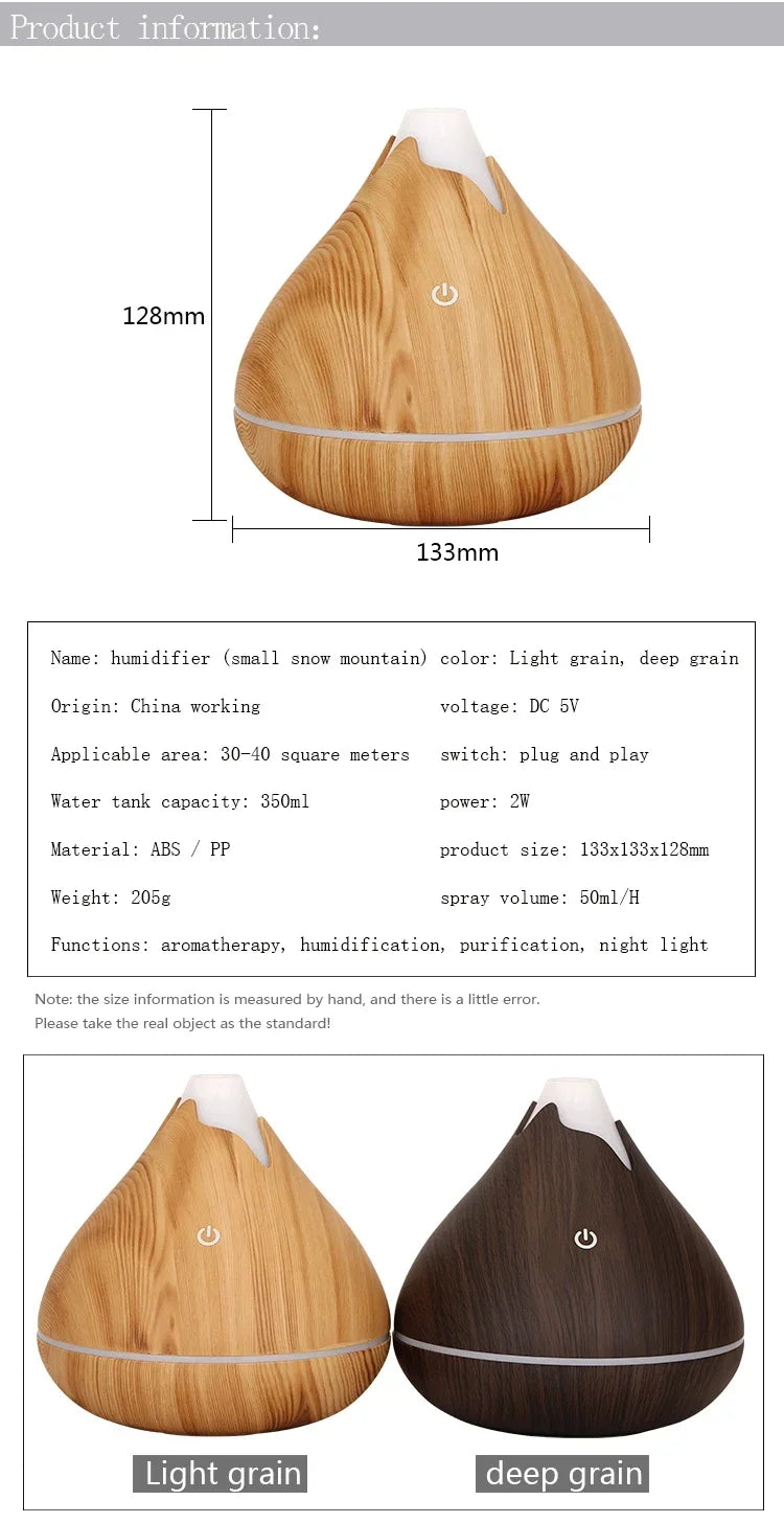 350ML Wood Grain Essential Oil Diffuser – Remote Control & LED Light