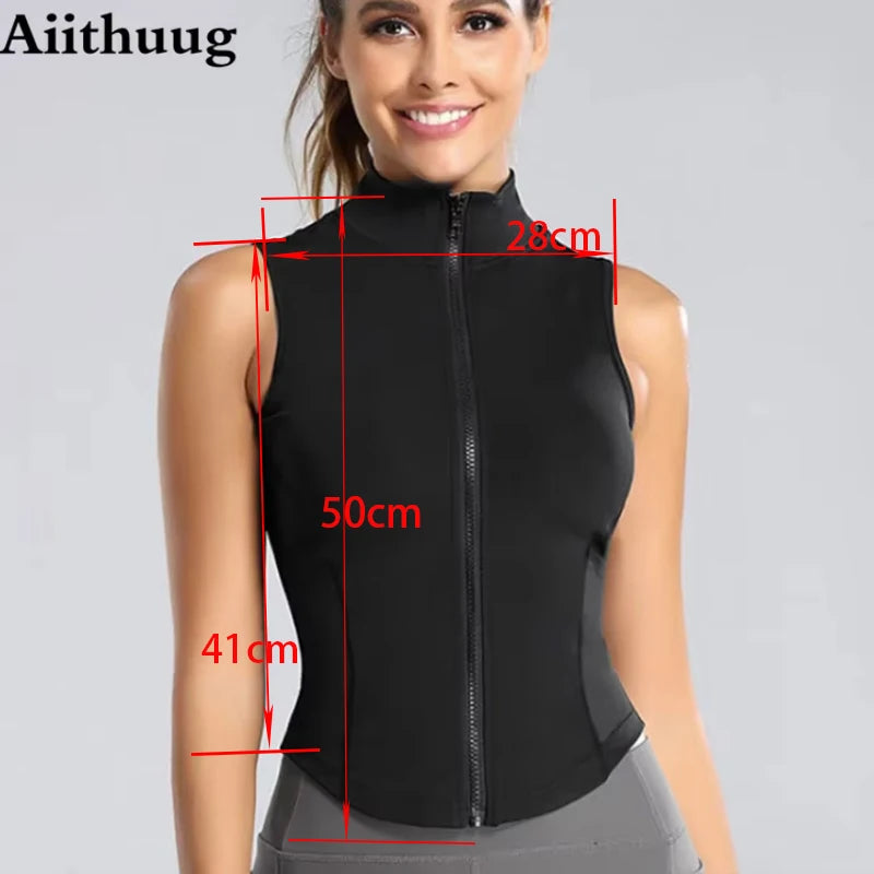 Aiithuug Women’s Athletic Zip-Up Vest – Sleeveless Workout Top