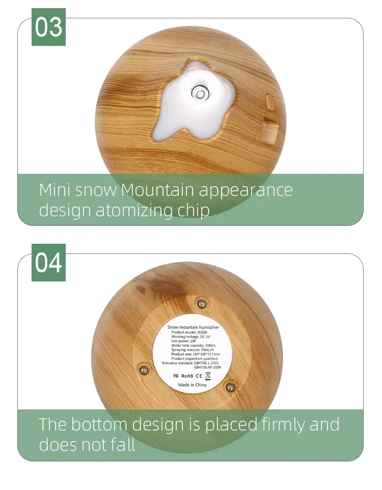 350ML Wood Grain Essential Oil Diffuser – Remote Control & LED Light