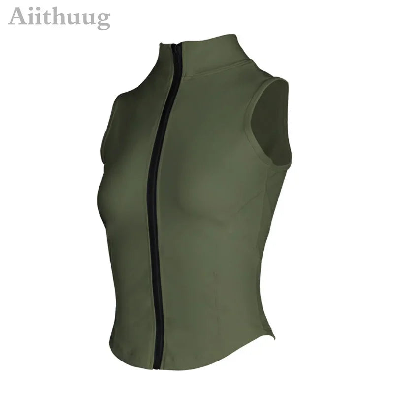 Aiithuug Women’s Athletic Zip-Up Vest – Sleeveless Workout Top