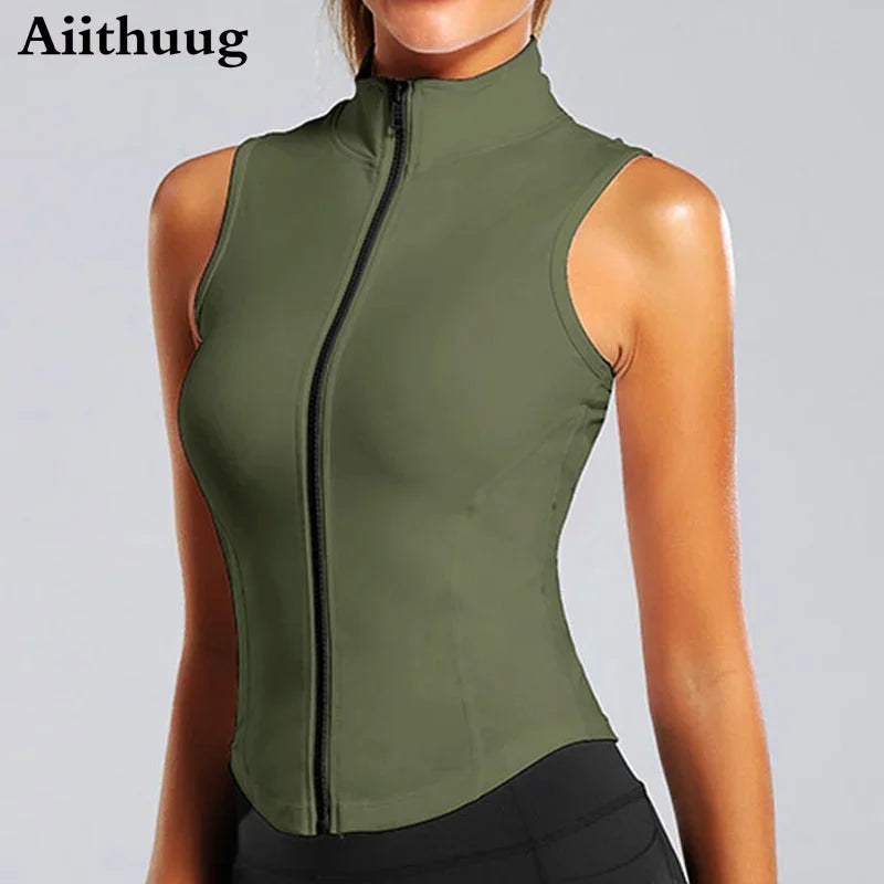 Aiithuug Women’s Athletic Zip-Up Vest – Sleeveless Workout Top