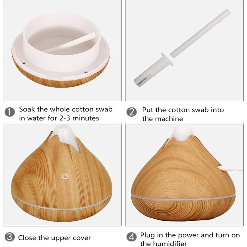 350ML Wood Grain Essential Oil Diffuser – Remote Control & LED Light