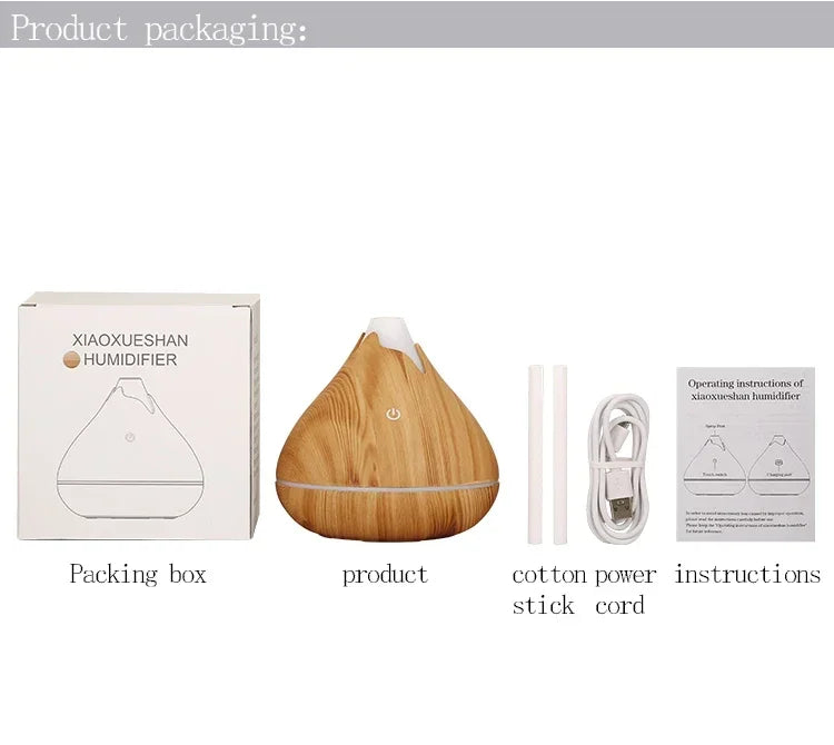 350ML Wood Grain Essential Oil Diffuser – Remote Control & LED Light