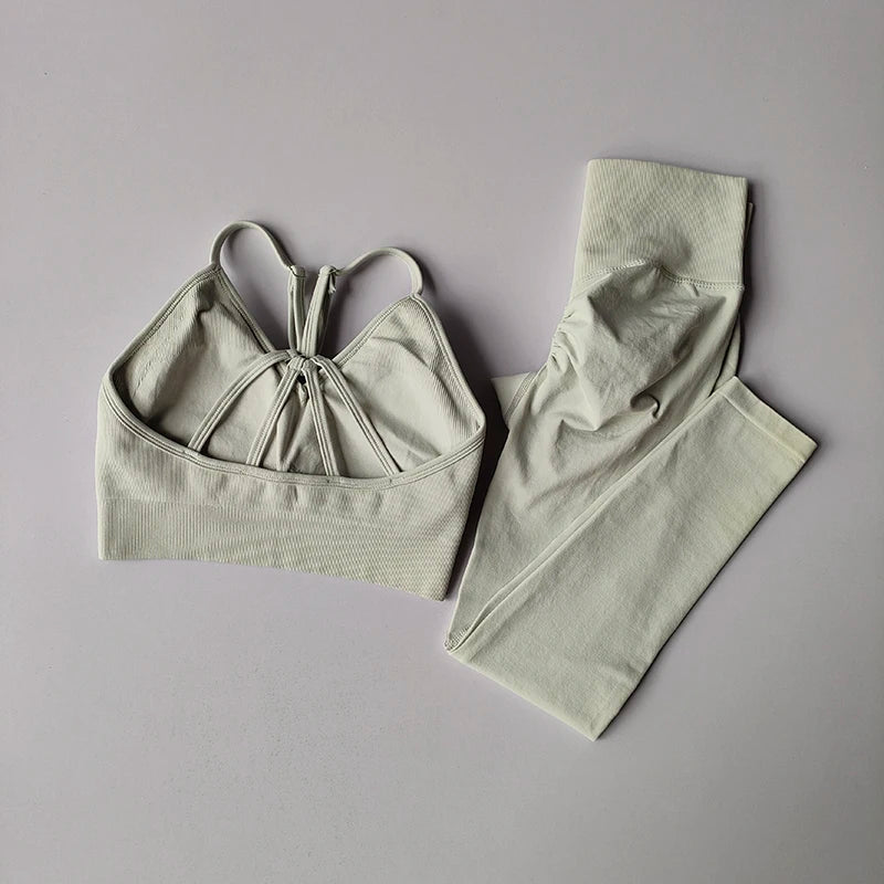 Seamless Women's V-Neck Bra & Leggings Fitness Yoga Set